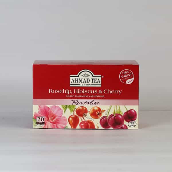 A box of rosehip hibiscus and cherry tea