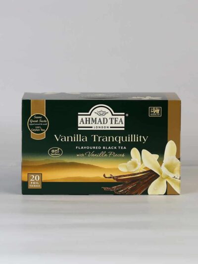 A box of vanilla flavored tea bags