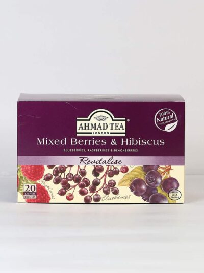 A box of mixed berry and hibiscus tea